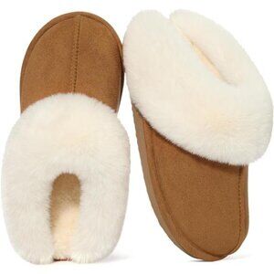 Fuzzy House Slippers for Women Fluffy Memory Foam Suede Slippers with